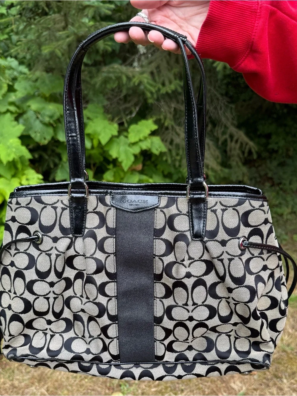 Coach Black/grey Signature shoulder bag with Central Stripe F28501